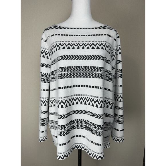 J. Jill Sweaters - J.Jill Cotton Blend Sweater XL Black White Textured Stripe Boat Neck Fall Winter